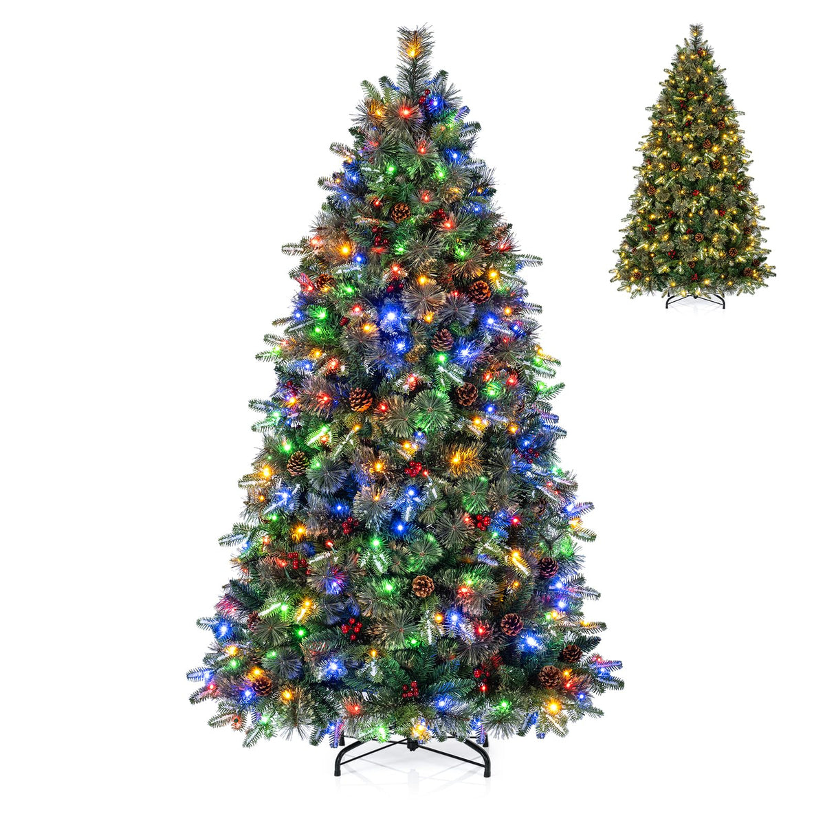 180cm Balsam Fir Christmas Tree Pre-Lit Hinged with Pine Cones and Berries