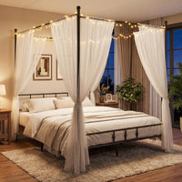 Canopy Bed Frame Modern 4-Poster Platform Bed with Headboard and Under-bed Storage