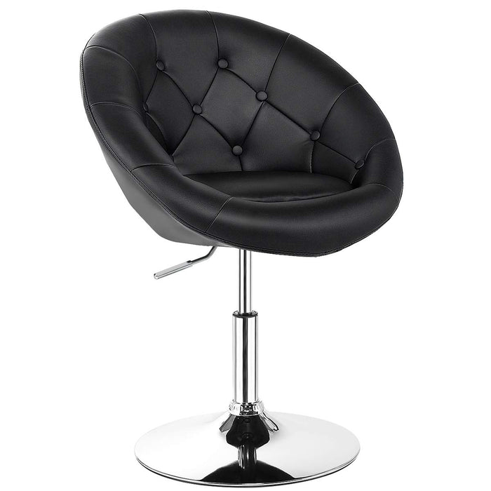 Giantex Swivel Vanity Chair, Height Adjustable Accent Chair w/ Round Tufted Back, Modern Bar Stool w/ PU Leather & Chromed Base