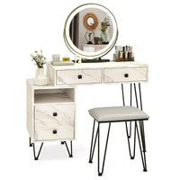 Giantex Makeup Vanity Set w/ Lighted Mirror, Modern Dressing Table with Storage Cabinet, Drawers, Cushioned Stool