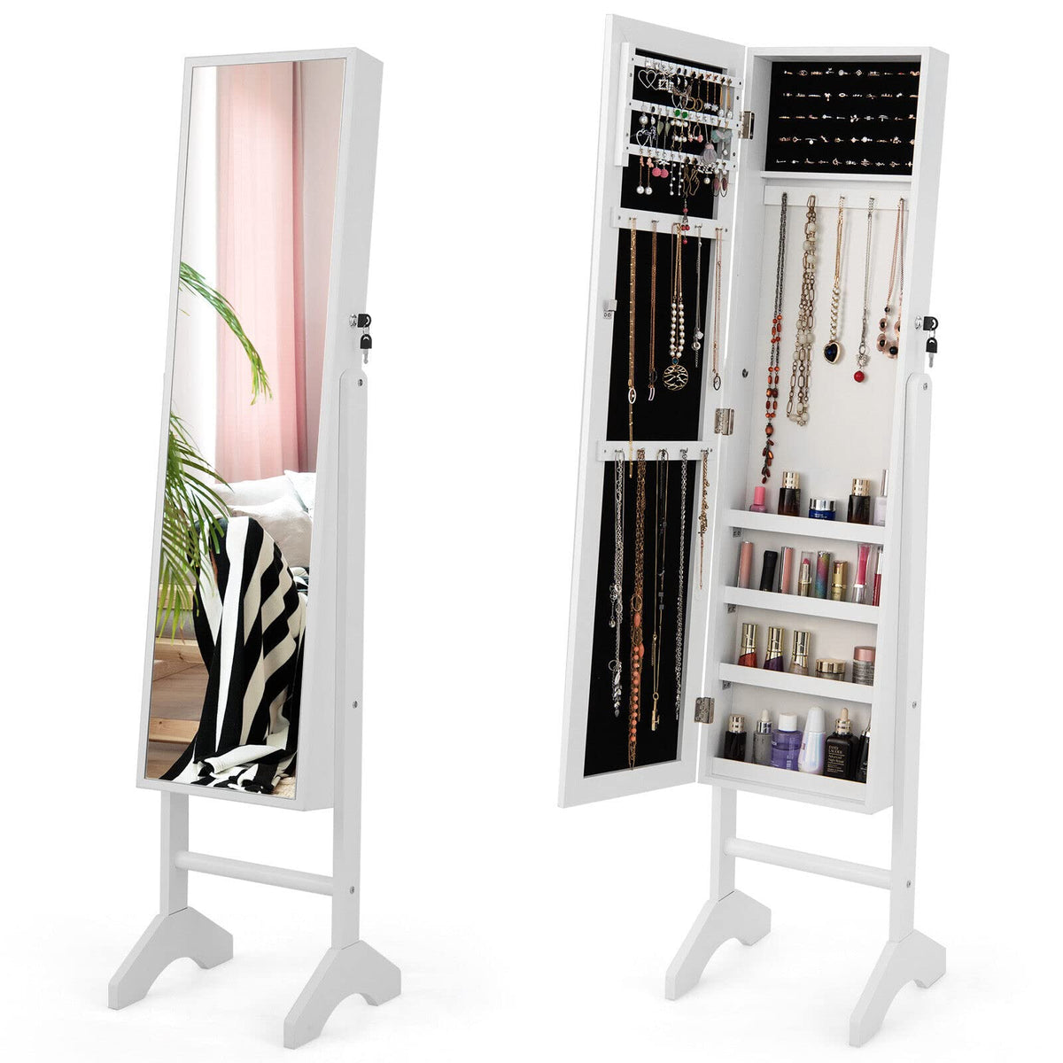 Giantex Standing Jewelry Cabinet w/ Full Length Mirror, Jewelry & Makeup Storage Cabinet