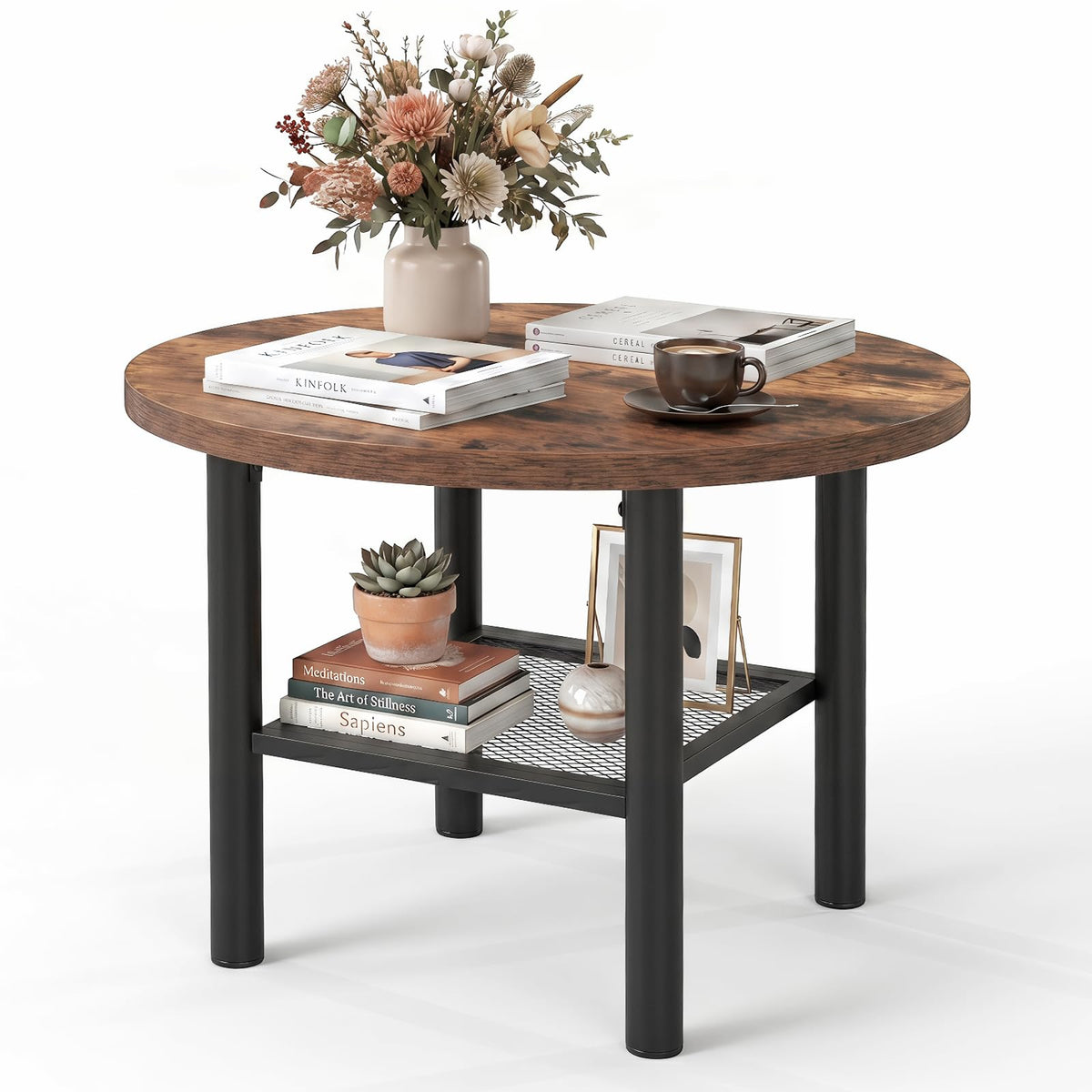 Giantex Round Coffee Table, 2-Tier Modern Circular Center Table