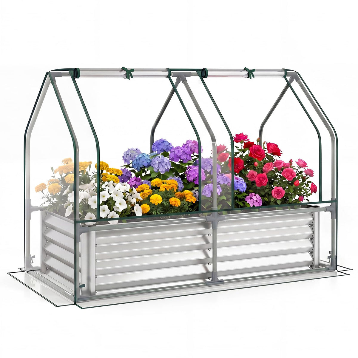 120x30x60 cm Raised Garden Bed with Greenhouse Cover and Windows