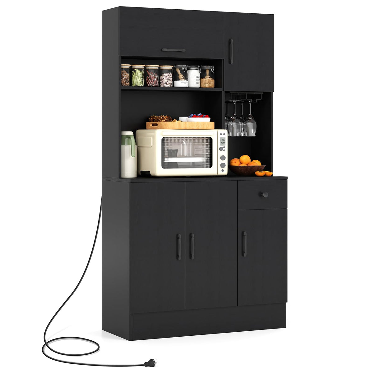 Giantex 167cm Tall Pantry Cabinet w/Hutch & Power Outlets