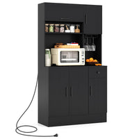 Giantex 167cm Tall Pantry Cabinet w/Hutch & Power Outlets