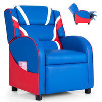 Kids Recliner Chair, Ergonomic Toddler Sofa Lounge Recliner w/ Adjustable Backrest & Storage Pocket, Blue & Red