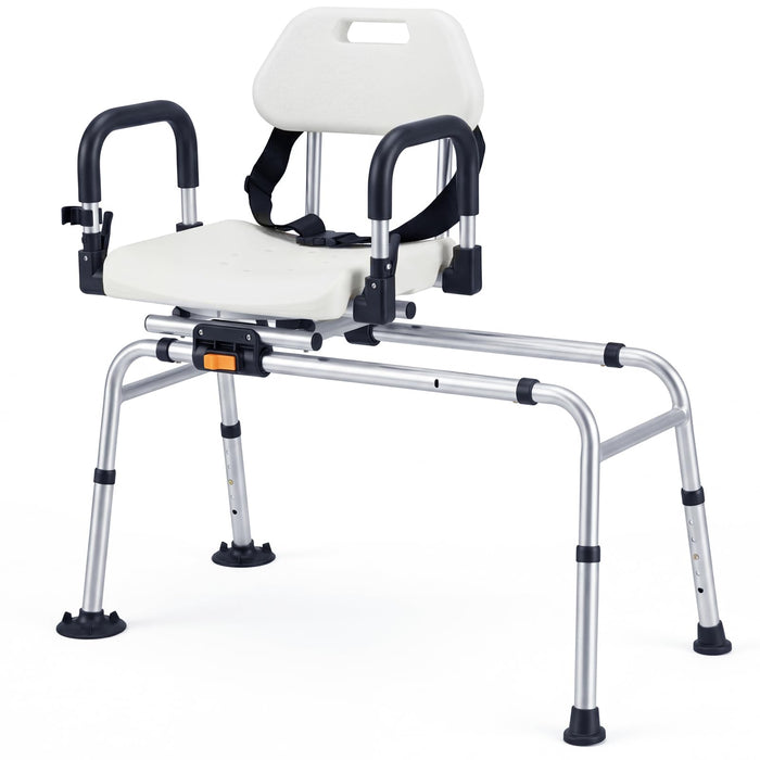 Sliding Shower Chair with Backrest, Duty Non-Slip Tub Transfer Bench w/Swivel Seat