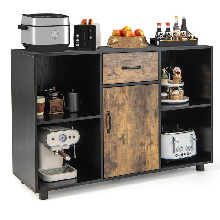 Giantex 120cm Industrial Buffet Sideboard, Kitchen Cupboard with 4 Open Cubbies, 1 Door, 1 Drawer , Rustic Brown