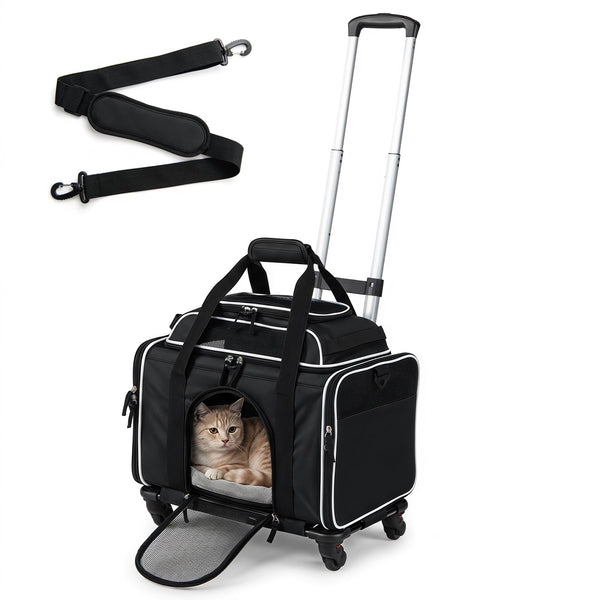 Foldable Pet Carrier with Wheels Airline Approved with Telescopic Handle