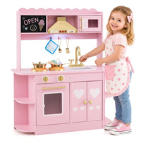 Wooden Play Kitchen for Kids Toddlers with Real Lights and Sounds