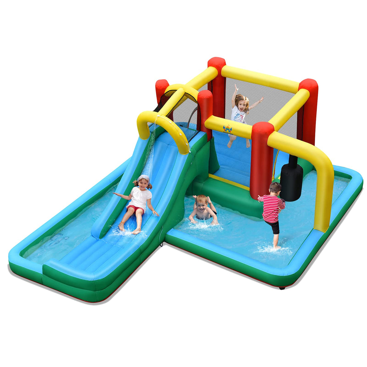 Inflatable Water Slide, 6-in-1 Kids Water Slide Jumping Bounce House