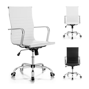 Giantex Visitor Chair, Swivel PU Leather Meeting Room Chair w/High Back & Curved Armrests