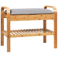 Giantex Shoe Rack Bench, Bamboo Shoe Rack with Cushioned Seat and Storage Space, Padded Seat Shoe Bench w/Storage Shelf