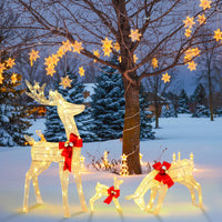 3 Pieces Lighted Reindeer Family Set, Pre-lit Christmas Decoration w/ 230 LED Lights, Stakes