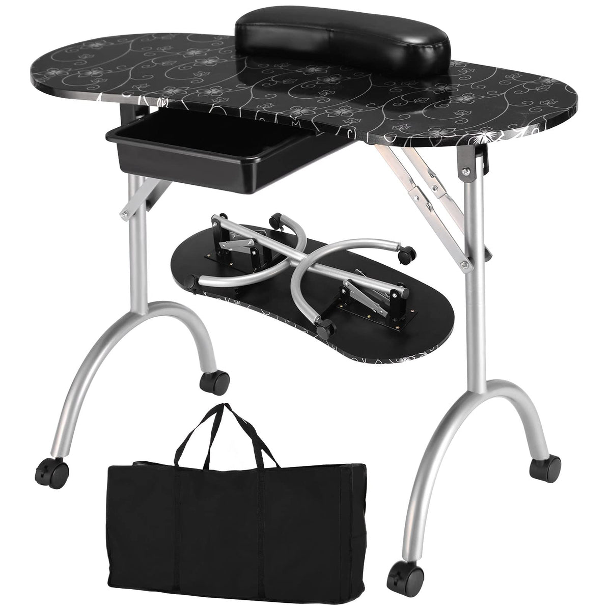 Black Manicure Nail Table Portable Station Desk Spa Salon Equipment