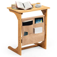 C-Shaped Sofa End Table Laptop Desk with Storage Bags for Small Space Living Room