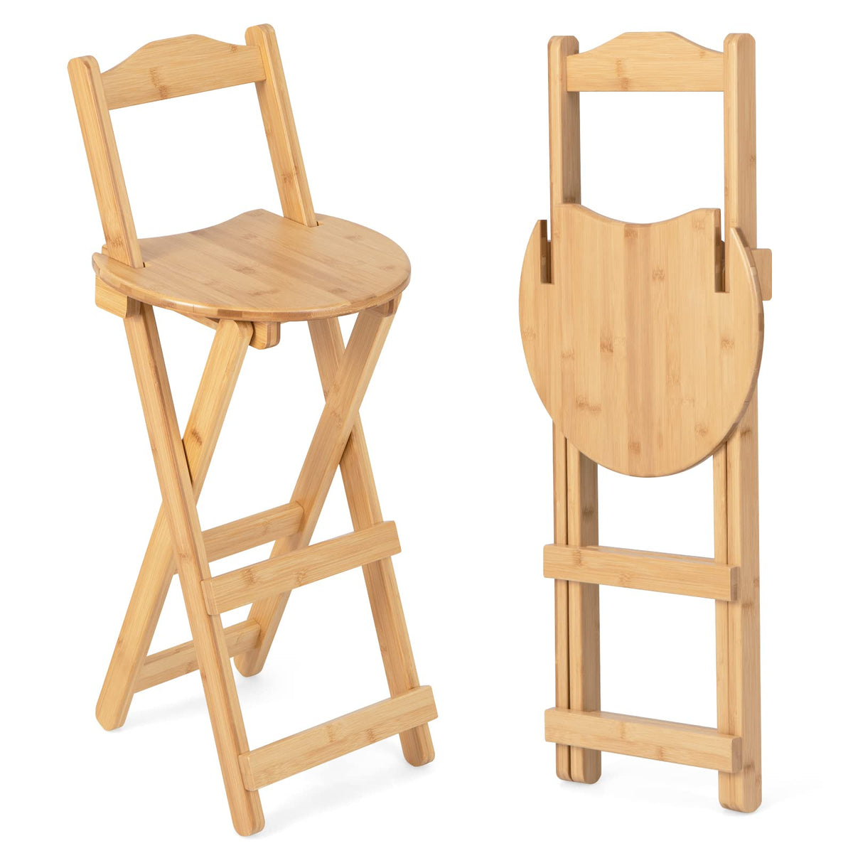 Giantex Folding Bamboo Bar Stools with Backrests