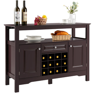 Giantex Wood Wine Cabinet, Sideboard Table with Drawer and Cupboards, Wine Bar Console Table