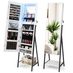 Giantex Freestanding Jewelry Cabinet, Lockable Floor Jewelry Armoire Organizer w/ Full-Length Mirror