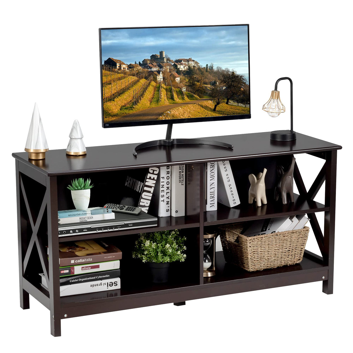 TV Unit 120CM Length, 3-Tier Wooden Entertainment Unit Stand