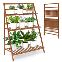 Folding Bamboo Plant Stand, 3-tier Ladder Plants Holder Organizer