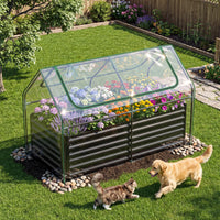 183 x 91 x 122cm 2 Roll-up Windows Metal Raised Garden Bed with Cover and Planter Box for Vegetables