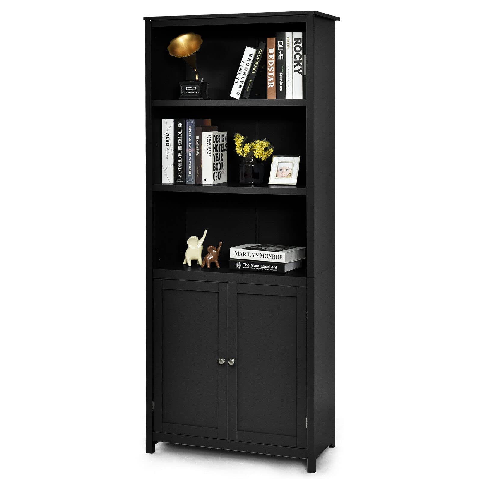 Giantex 182CM Bookcase with Doors, 3 Tier Open Book Shelving