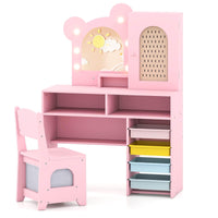 Princess Makeup Dressing Table with 3-Color Lighted Mirror and Cabinet