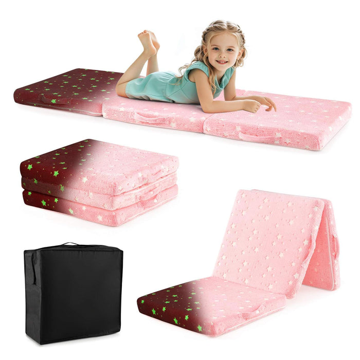 Foldable Floor Mattress for Kids, Glow in The Dark Toddler Floor Nap Mat w/Washable Flannel Cover