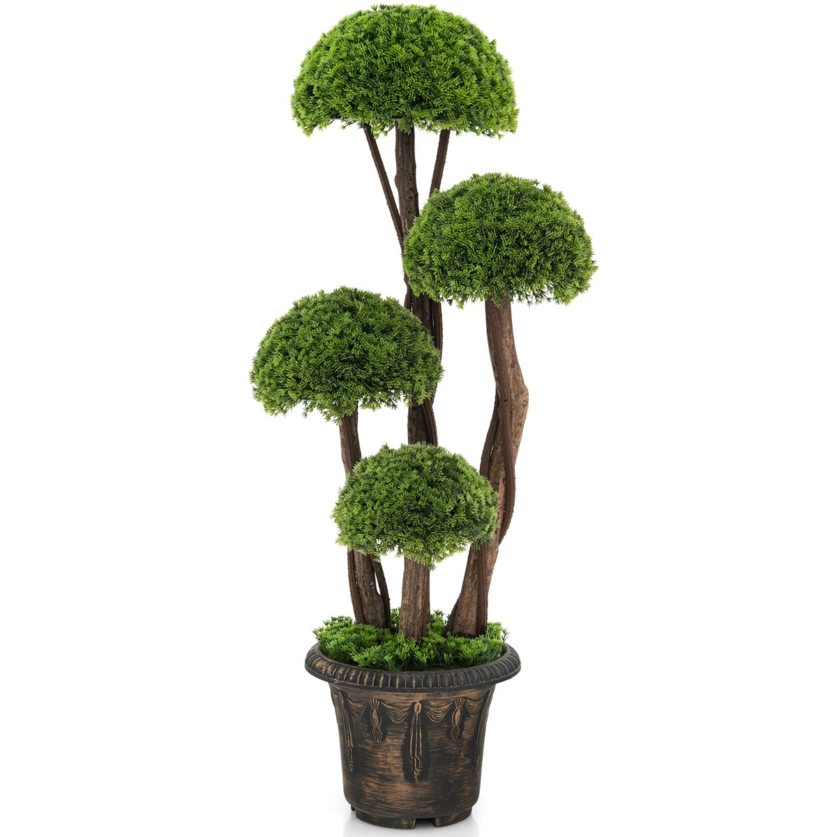 Giantex 90 cm Artificial Cedar Topiary Tree, Indoor & Outdoor Fake Topiary Cypress Plant w/Rattan Trunk