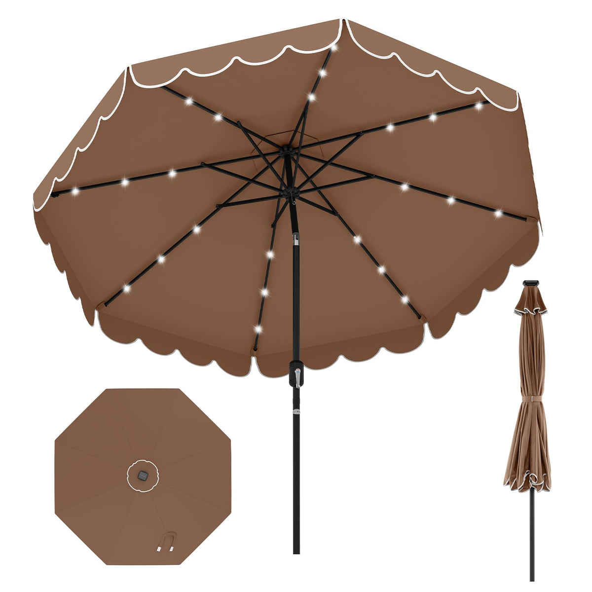 2.8M Solar Patio Umbrella with 24 LED Lights