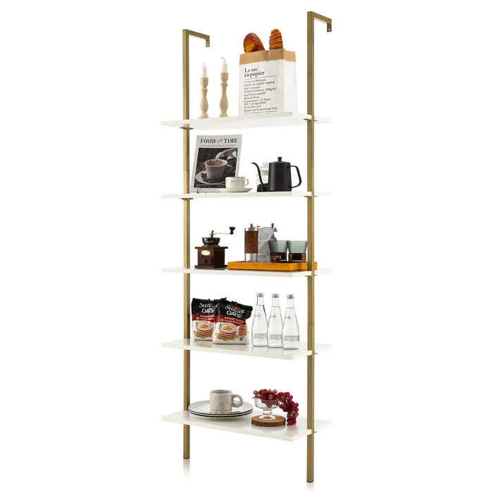 Giantex 5-Tier Ladder Shelf, Wall Mounted Bookshelf with Steel Frame, Elegant Bookcase