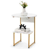 Giantex G-Shaped Side Table with Storage, 2-Tier End Table for Small Space White