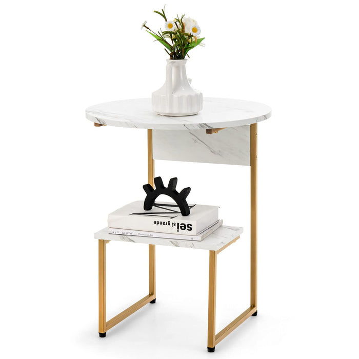 Giantex G-Shaped Side Table with Storage, 2-Tier End Table for Small Space White