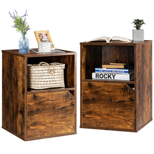 2Pcs End Side Table, 2-Tier Bedside Table Nightstand