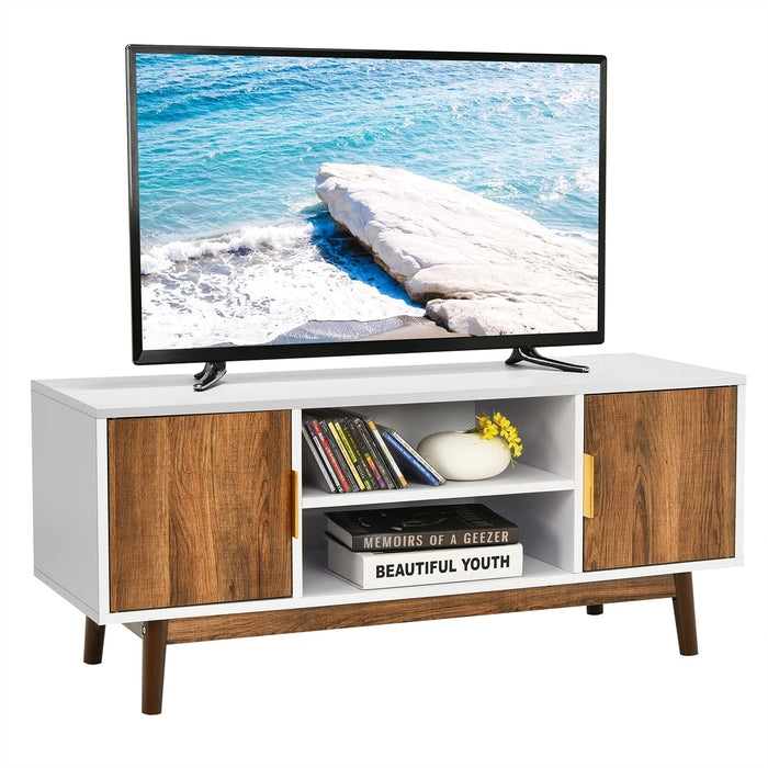 Giantex 2-Door TV Stand for Flat Screen TVs up to 50”, Entertainment Center w/Open Storage Shelf