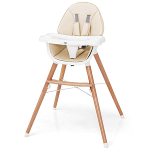 Wooden Highchair for Babies Infants w/Double 4-Gear Tray, Removable Seat Cushion & 5 Point Harness