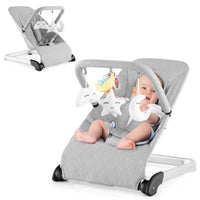 Baby Bouncer, Foldable Baby Rocker with 5-Point Safety Harness, Removable Fabric Cover and Toy Bar