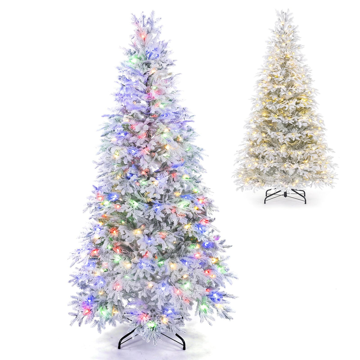 180cm Pre-Lit Artificial Christmas Tree with Snow Flocked Branch Tips
