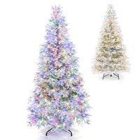 180cm Pre-Lit Artificial Christmas Tree with Snow Flocked Branch Tips