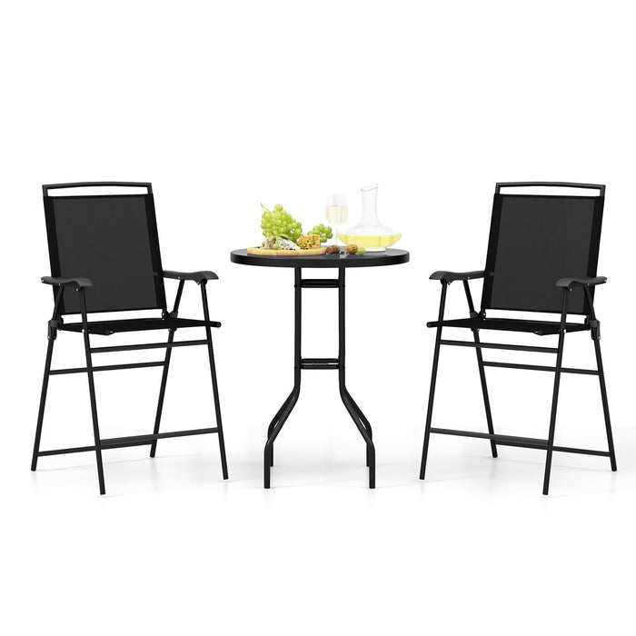3 PCS Outdoor Bar Stool Set, Bistro Furniture with DPC Tabletop