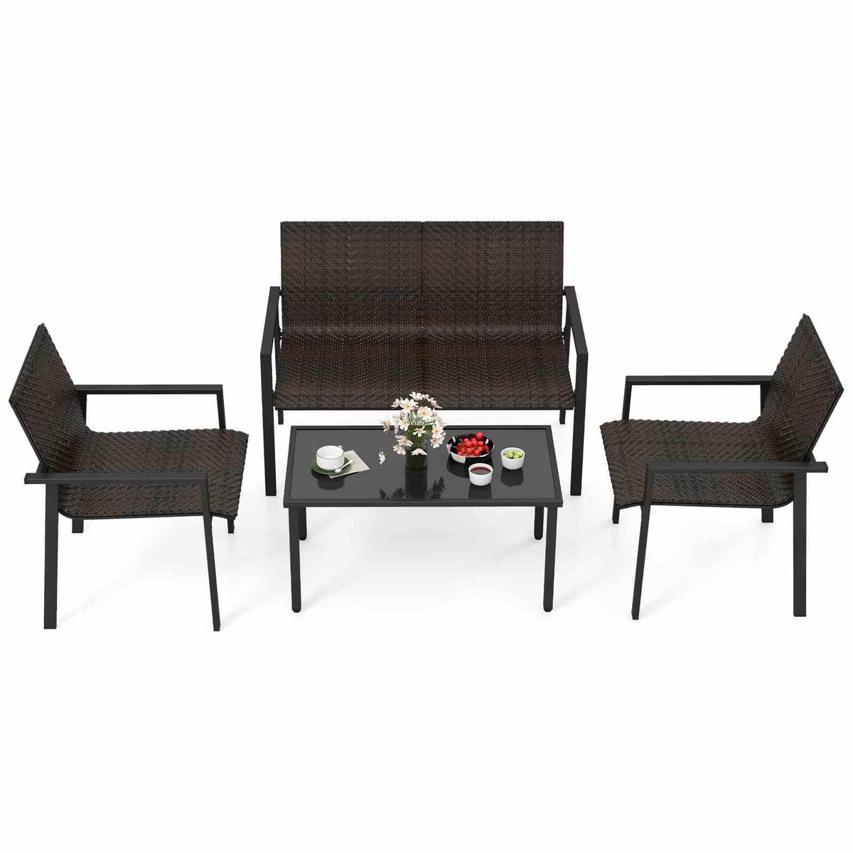 4 Pieces Patio Furniture Set for Small Space Balcony Poolside