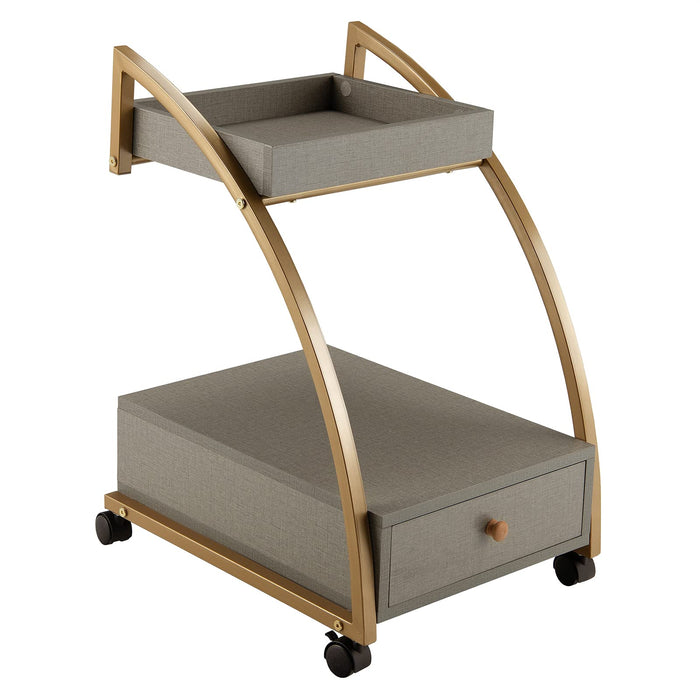 Giantex Rolling Side Table, 2-Tier End Table w/Drawer, C-Shaped Sofa Side Table, Grey & Gold