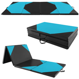 3M Folding Exercise Mat 4-Panel PU Leather Gym Mat w/Hook & Loop Fasteners