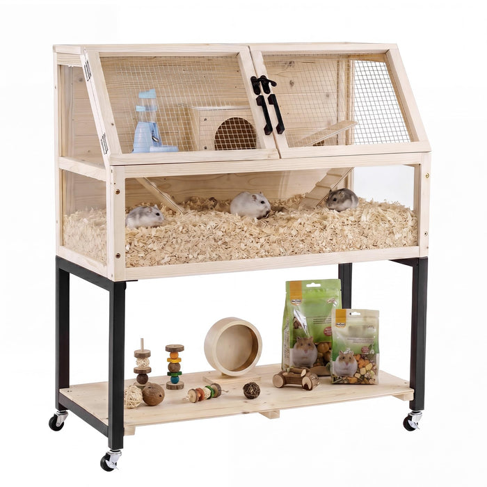 2-Tier Wooden Hamster Cage with Acrylic Windows