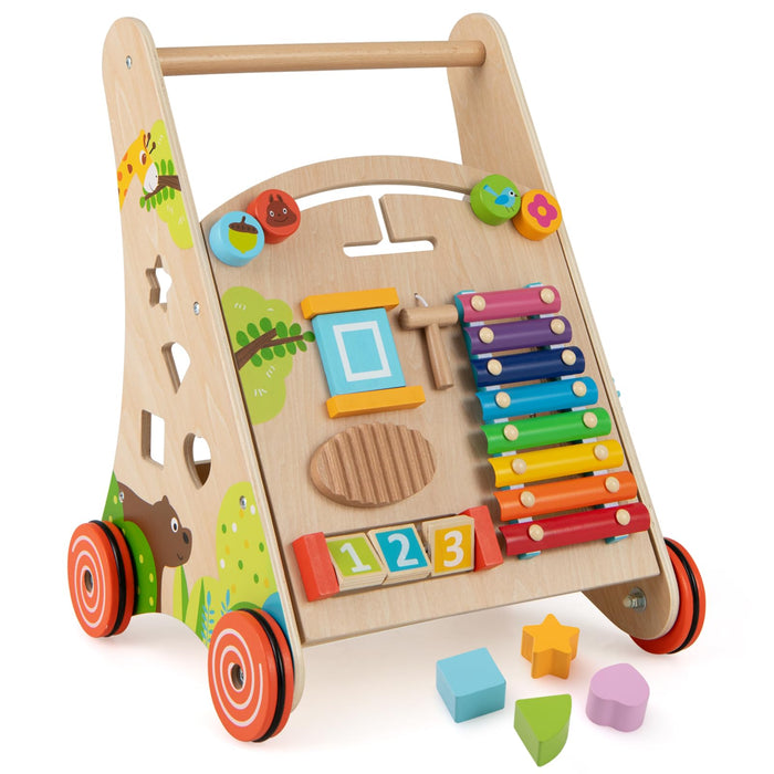 Baby Push Walker with Handle, Storage & Wheels, Push and Pull Learning Activity Walker
