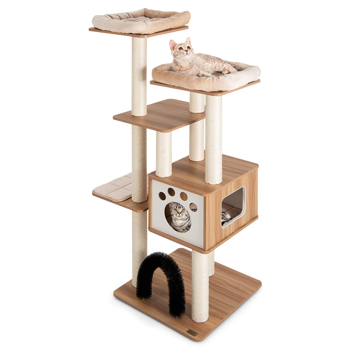 Modern Cat Tree for Indoor Cats, Multi-Level Tall Cute Cat Tree with 2 Top Plush Perches