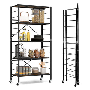 Giantex 5-Tier Foldable Shelving Unit, Heavy Duty Metal Shelves with Detachable Wheels