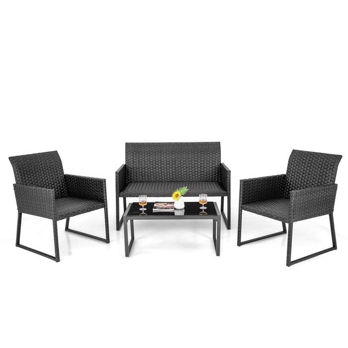 4 Pieces Wicker Patio Furniture Set with Quick-Drying Foam