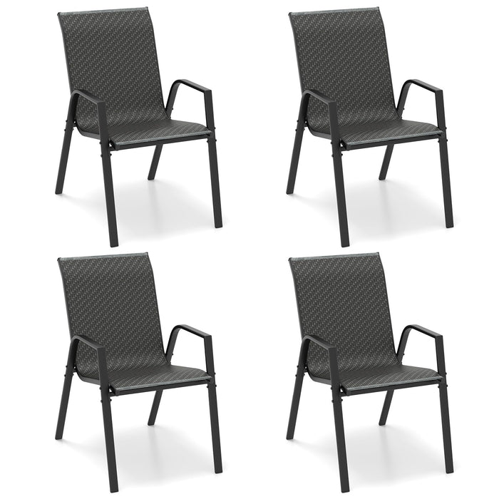 Patio Rattan Chairs Set of 4, Stackable Dining Chair Set with Wicker Woven Backrest & Seat